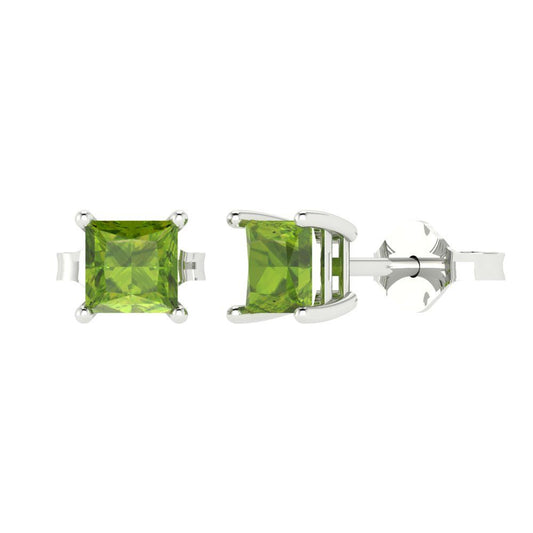 1.5cttw Princess Cut Natural Peridot Gold-Plated 925 Silver Push Back Stud Earrings