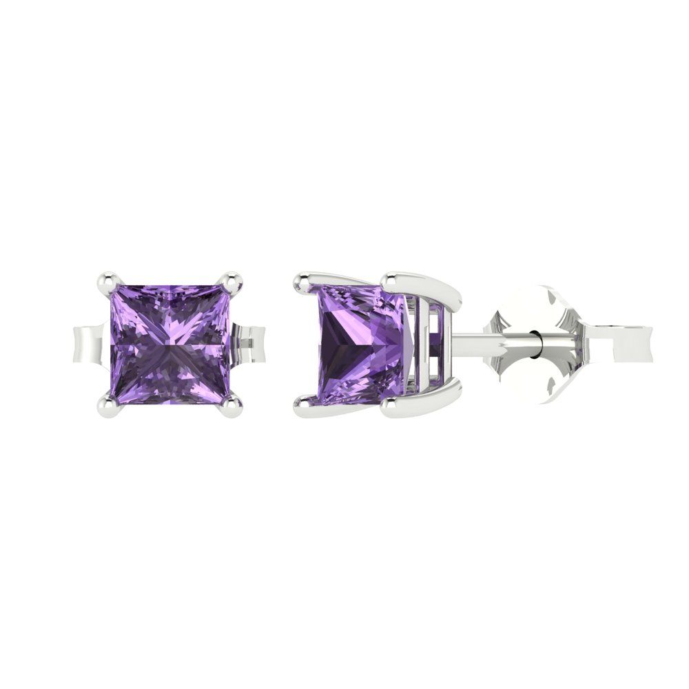 1.5 ctw Alexandrite Studs Earrings | 5.0mm Princess Cut White Gold Push back | June Birthstone