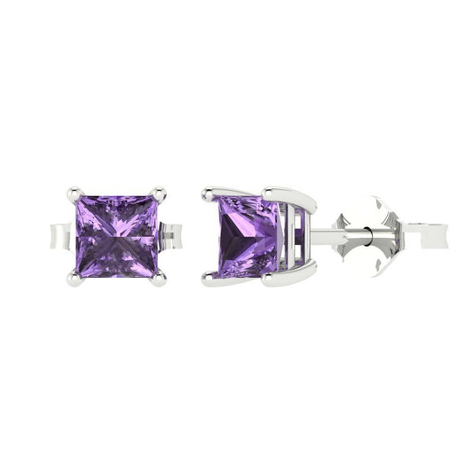 1.5 ctw Alexandrite Studs Earrings | 5.0mm Princess Cut White Gold Push back | June Birthstone