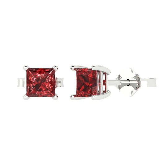 1.5cttw Princess Cut Natural Garnet Gold-Plated 925 Silver Push Back Stud Earrings