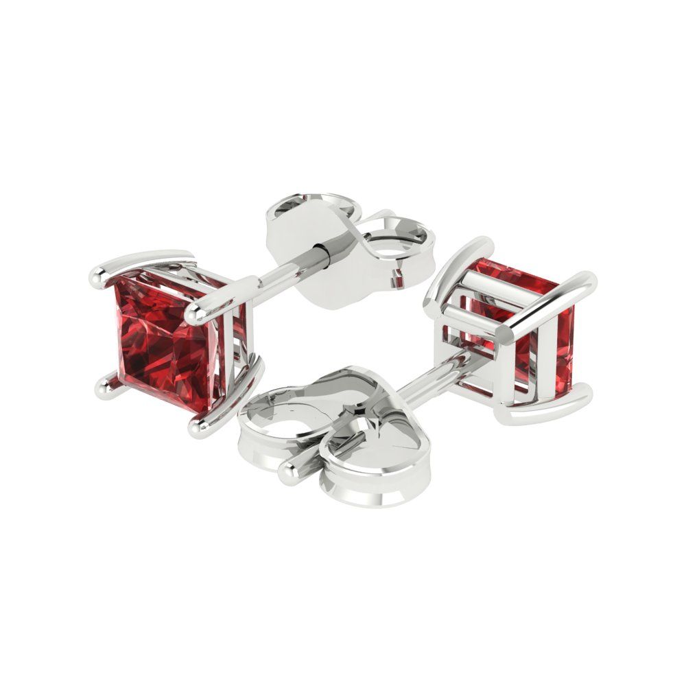 1.5cttw Princess Cut Natural Garnet Gold-Plated 925 Silver Push Back Stud Earrings