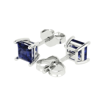 1.5cttw Princess Cut Simulated Blue Sapphire Gold-Plated 925 Silver Push Back Stud Earrings
