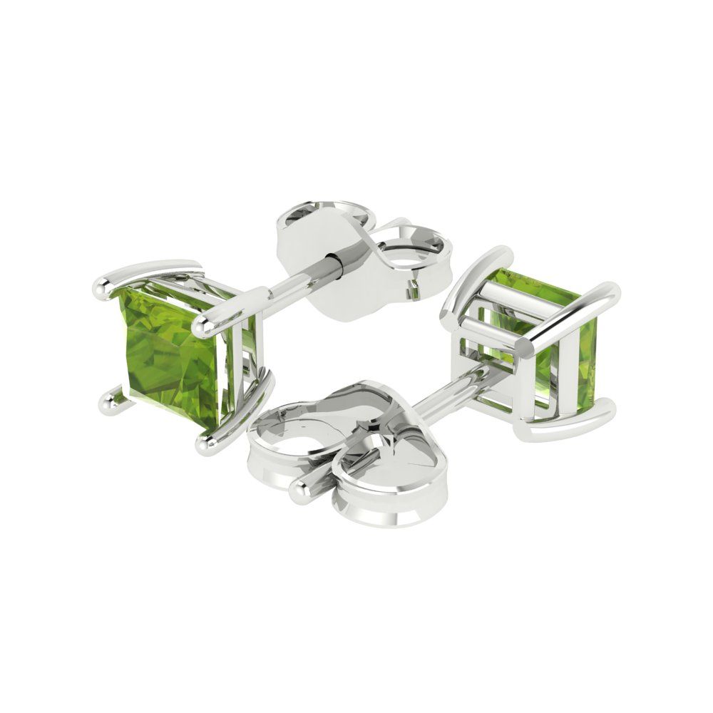 1.5 ctw Peridot Studs Earrings | 5.0mm Princess Cut White Gold Push back | August Birthstone