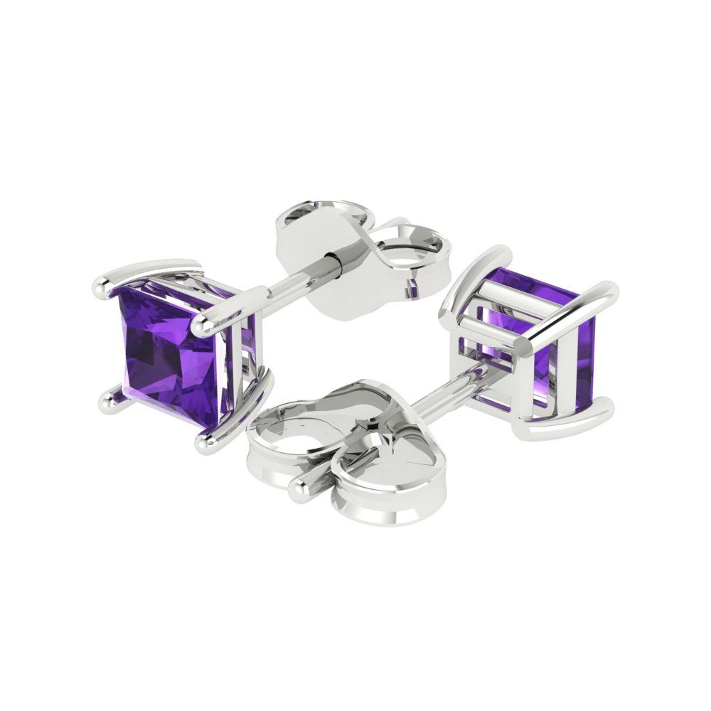 1.5 ctw Amethyst Studs Earrings | 5.0mm Princess Cut White Gold Push back | February Birthstone
