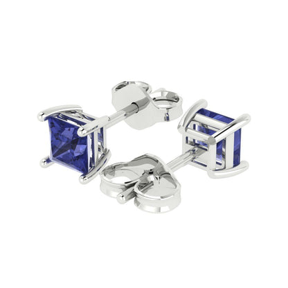 1.5cttw Princess Cut Simulated Tanzanite Gold-Plated 925 Silver Push Back Stud Earrings