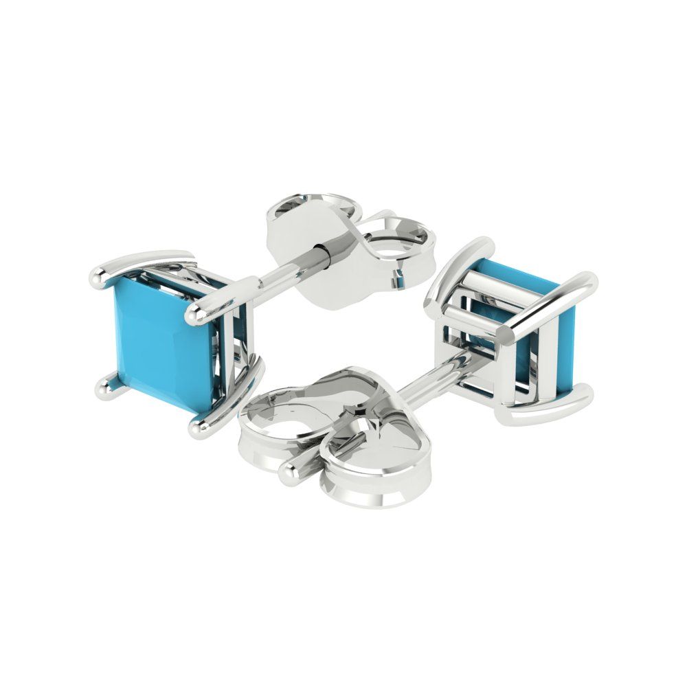 1.5cttw Princess Cut Simulated Turquoise Gold-Plated 925 Silver Push Back Stud Earrings