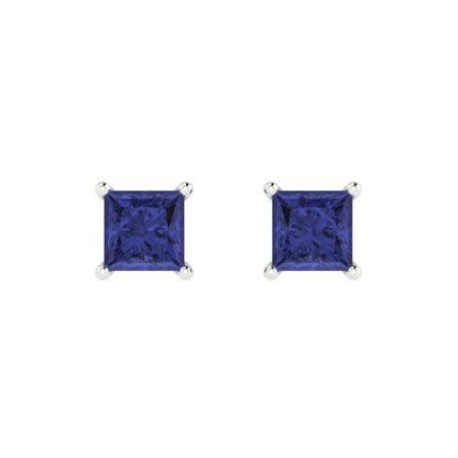 1.5cttw Princess Cut Simulated Tanzanite Gold-Plated 925 Silver Push Back Stud Earrings