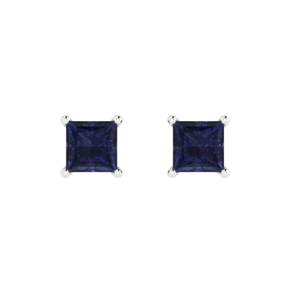 1.5cttw Princess Cut Simulated Blue Sapphire Gold-Plated 925 Silver Push Back Stud Earrings