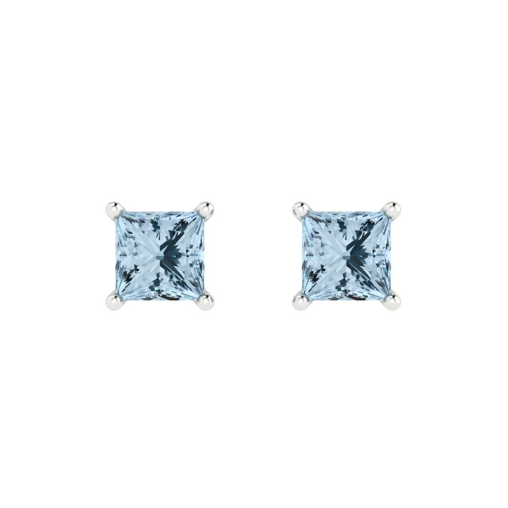 1.5cttw Princess Cut Natural Swiss Blue Topaz Gold-Plated 925 Silver Push Back Stud Earrings