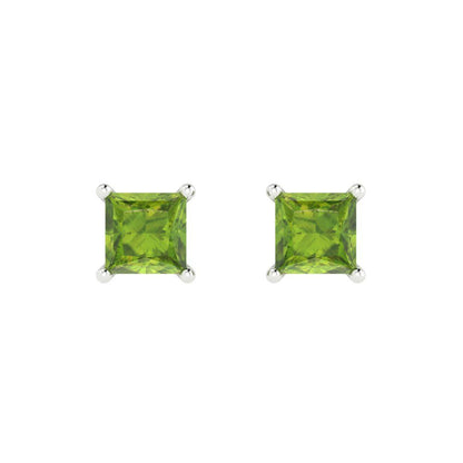 1.5cttw Princess Cut Natural Peridot Gold-Plated 925 Silver Push Back Stud Earrings