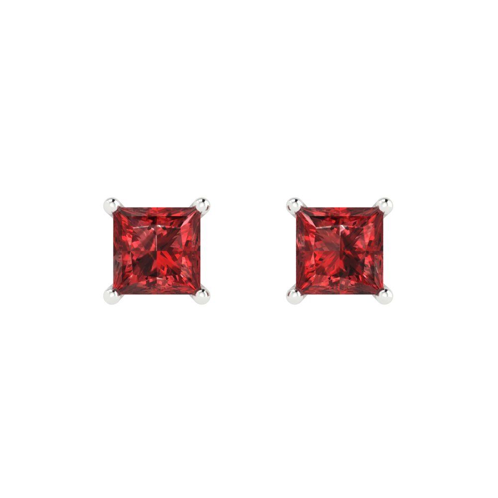 1.5 ctw Garnet Studs Earrings | 5.0mm Princess Cut White Gold Push back | January Birthstone