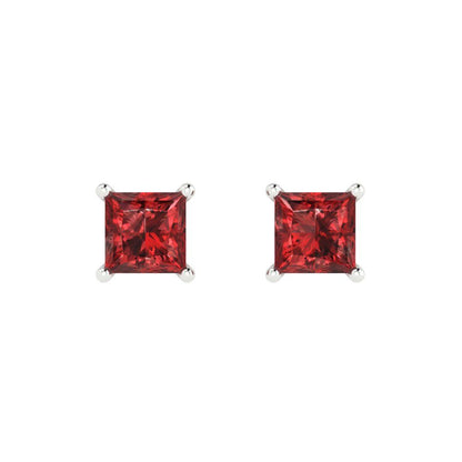 1.5 ctw Garnet Studs Earrings | 5.0mm Princess Cut White Gold Push back | January Birthstone