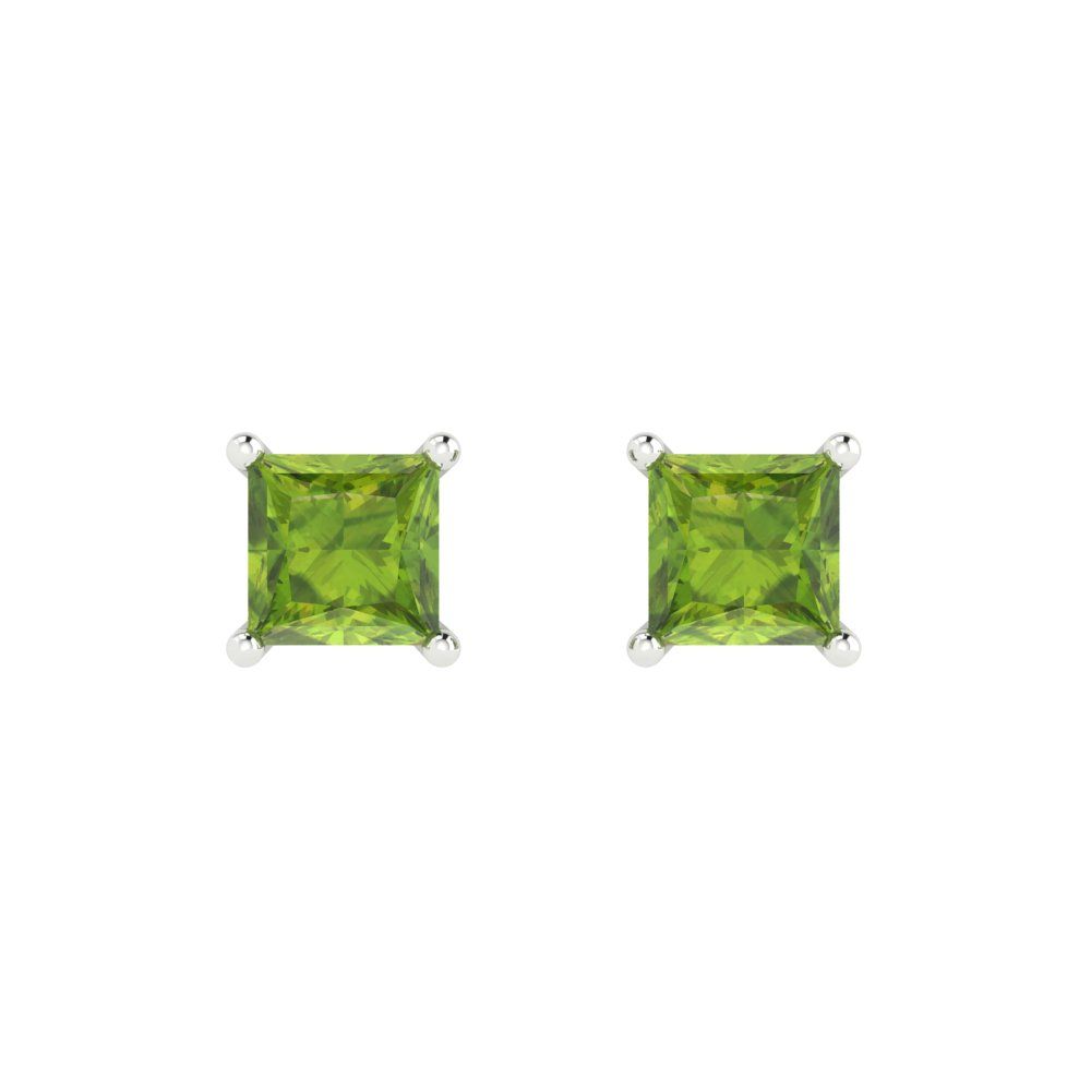 1.5 ctw Peridot Studs Earrings | 5.0mm Princess Cut White Gold Push back | August Birthstone