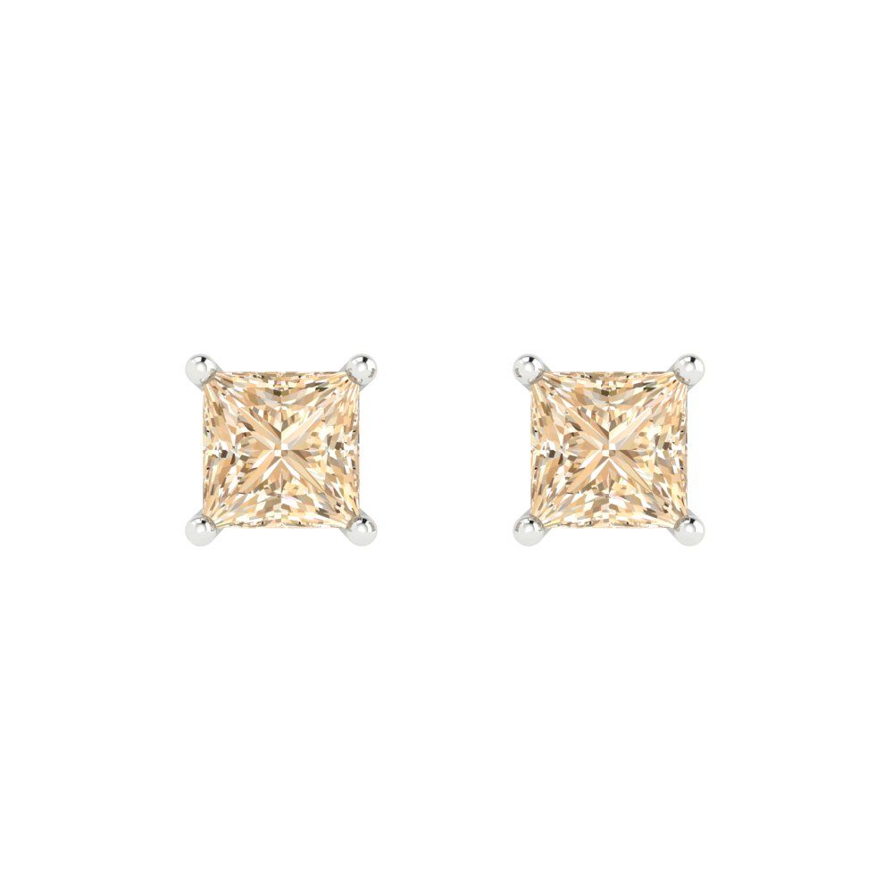 1.5 ctw Morganite Studs Earrings | 5.0mm Princess Cut White Gold Push back | February Birthstone