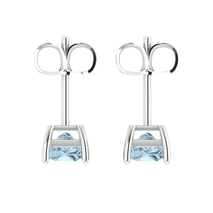 1.5 ctw Aquamarine Studs Earrings | 5.0mm Princess Cut White Gold Push back | March Birthstone