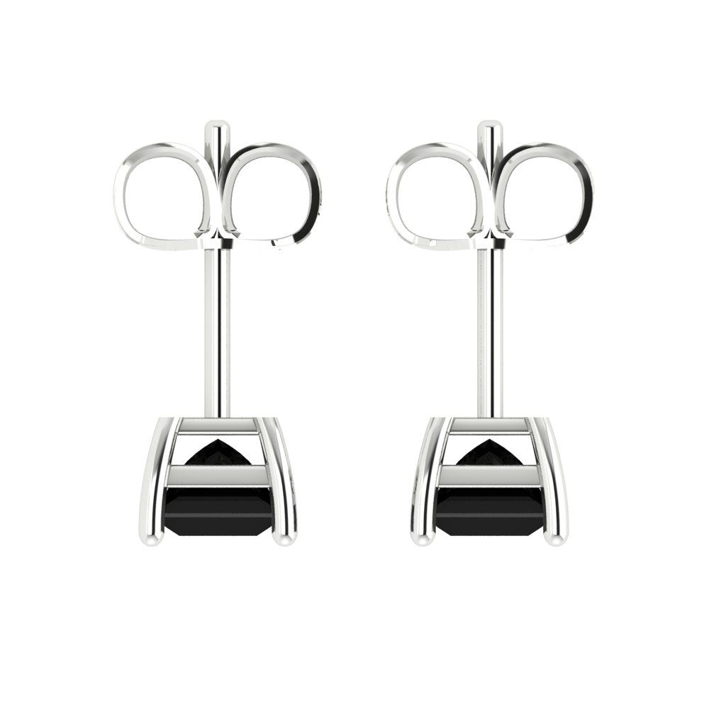 1.5 ctw Onyx Studs Earrings | 5.0mm Princess Cut White Gold Push back | July Birthstone