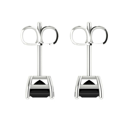 1.5 ctw Onyx Studs Earrings | 5.0mm Princess Cut White Gold Push back | July Birthstone