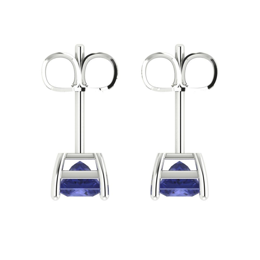 1.5 ctw Tanzanite Studs Earrings | 5.0mm Princess Cut White Gold Push back | December Birthstone