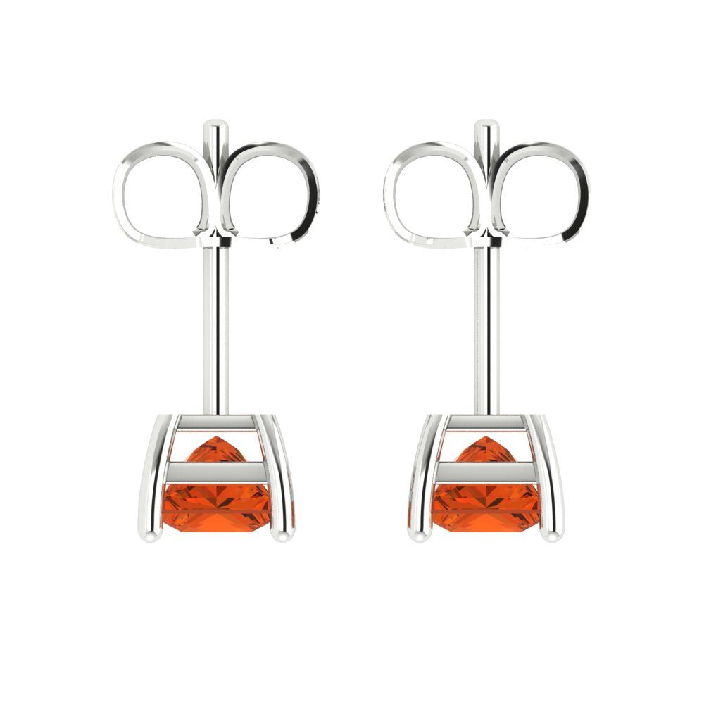 1.5 ctw Red Zirconia Studs Earrings | 5.0mm Princess Cut White Gold Push back | April Birthstone