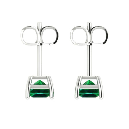 1.5 ctw Emerald Studs Earrings | 5.0mm Princess Cut White Gold Push back | May Birthstone