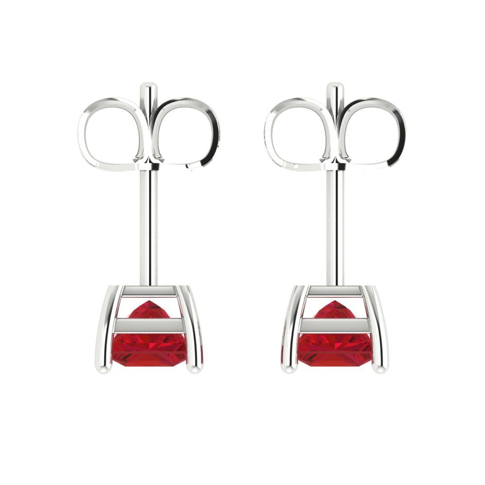 1.5 ctw Ruby Studs Earrings | 5.0mm Princess Cut White Gold Push back | July Birthstone