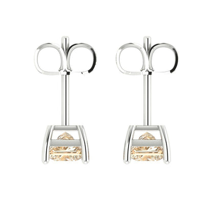 1.5 ctw Morganite Studs Earrings | 5.0mm Princess Cut White Gold Push back | February Birthstone