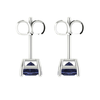 1.5 ctw Blue Sapphire Studs Earrings | 5.0mm Princess Cut White Gold Push back | September Birthstone