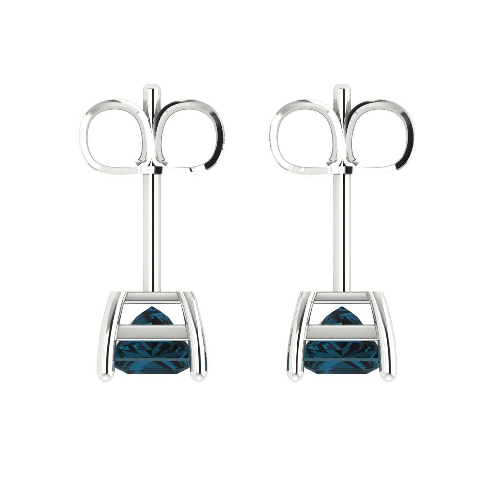 1.5 ctw London Blue Topaz Studs Earrings | 5.0mm Princess Cut White Gold Push back | December Birthstone