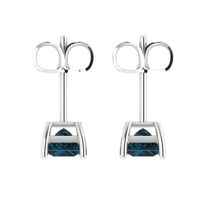 1.5 ctw London Blue Topaz Studs Earrings | 5.0mm Princess Cut White Gold Push back | December Birthstone