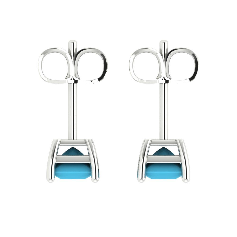 1.5 ctw Turquoise Studs Earrings | 5.0mm Princess Cut White Gold Push back | December Birthstone
