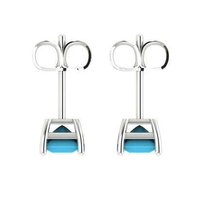 1.5cttw Princess Cut Simulated Turquoise Gold-Plated 925 Silver Push Back Stud Earrings