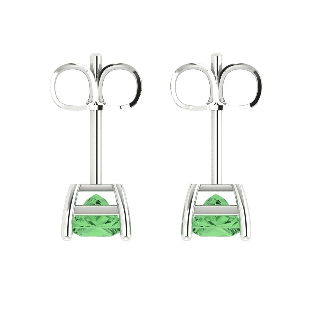 1.5 ctw Green Zirconia Studs Earrings | 5.0mm Princess Cut White Gold Push back | April Birthstone