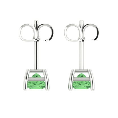 1.5 ctw Green Zirconia Studs Earrings | 5.0mm Princess Cut White Gold Push back | April Birthstone