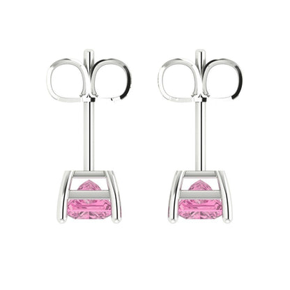 1.5cttw Princess Cut Simulated Pink Diamond Gold-Plated 925 Silver Push Back Stud Earrings