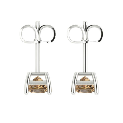 1.5 ctw Champagne Studs Earrings | 5.0mm Princess Cut White Gold Push back | April Birthstone