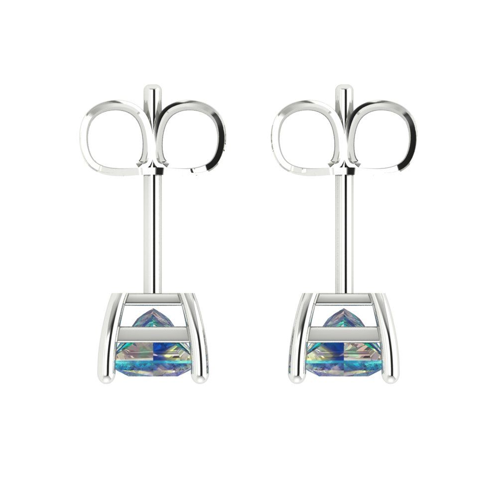 1.5 ctw Blue Moissanite Studs Earrings | 5.0mm Princess Cut White Gold Push back | April Birthstone