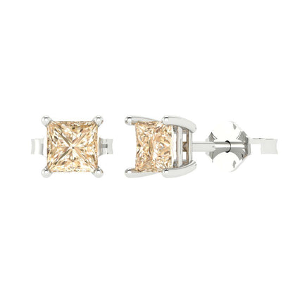 2cttw Princess Cut Natural Morganite Gold-Plated 925 Silver Push Back Stud Earrings