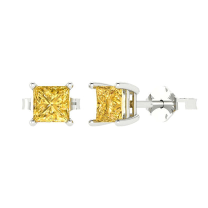 2cttw Princess Cut Natural Citrine Gold-Plated 925 Silver Push Back Stud Earrings