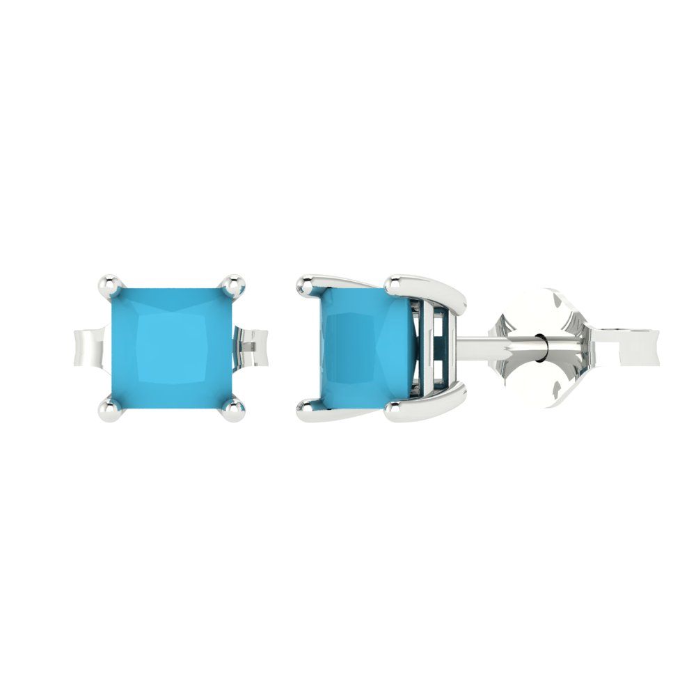 2cttw Princess Cut Simulated Turquoise Gold-Plated 925 Silver Push Back Stud Earrings