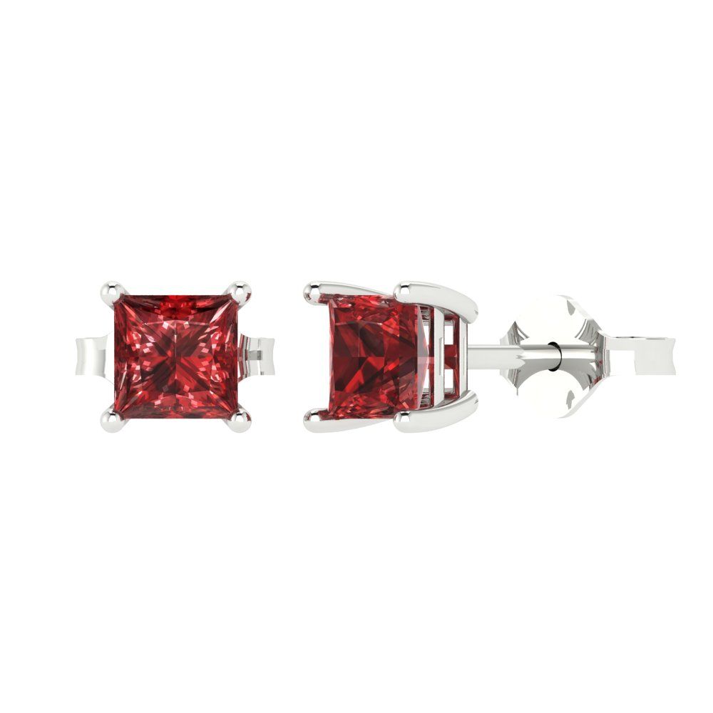2cttw Princess Cut Natural Garnet Gold-Plated 925 Silver Push Back Stud Earrings