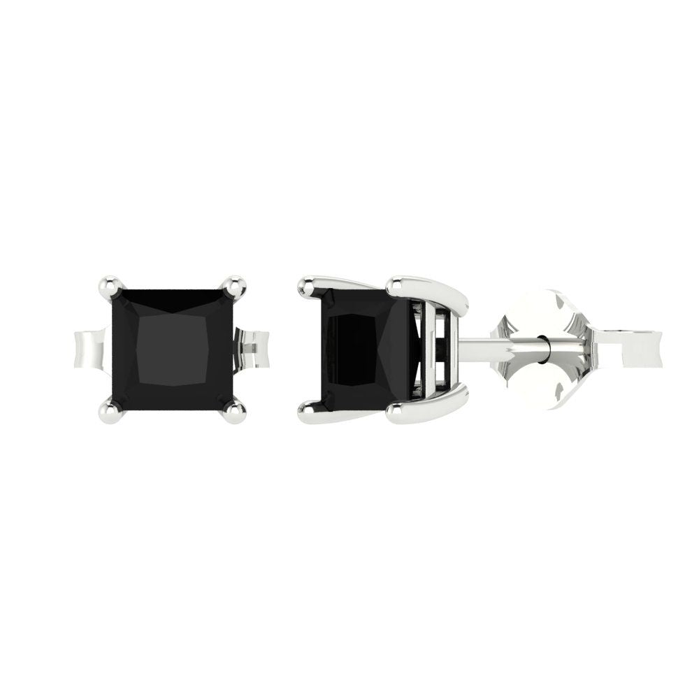 2cttw Princess Cut Natural Onyx Gold-Plated 925 Silver Push Back Stud Earrings