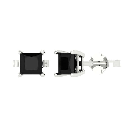 2cttw Princess Cut Natural Onyx Gold-Plated 925 Silver Push Back Stud Earrings