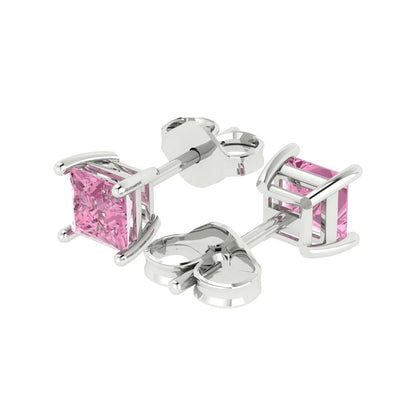 2cttw Princess Cut Simulated Pink Diamond Gold-Plated 925 Silver Push Back Stud Earrings
