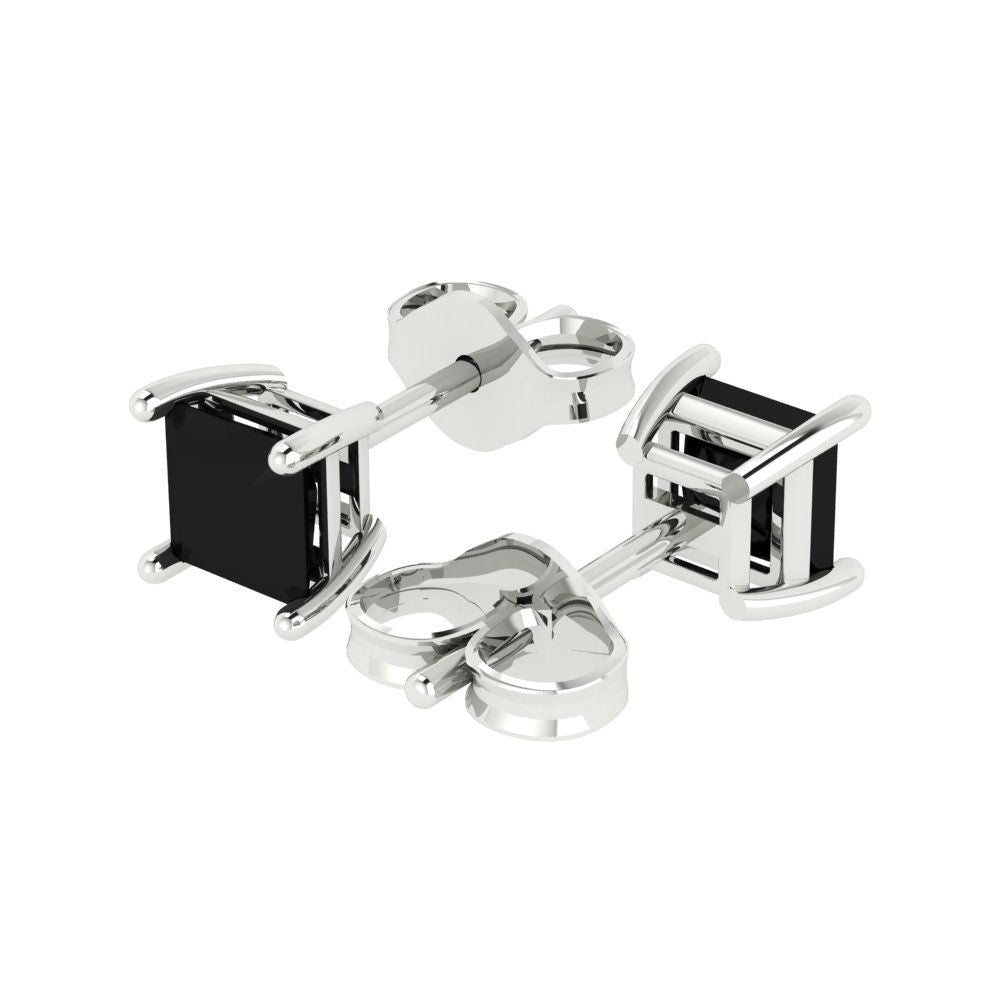2cttw Princess Cut Natural Onyx Gold-Plated 925 Silver Push Back Stud Earrings