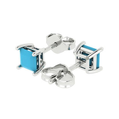 2cttw Princess Cut Simulated Turquoise Gold-Plated 925 Silver Push Back Stud Earrings