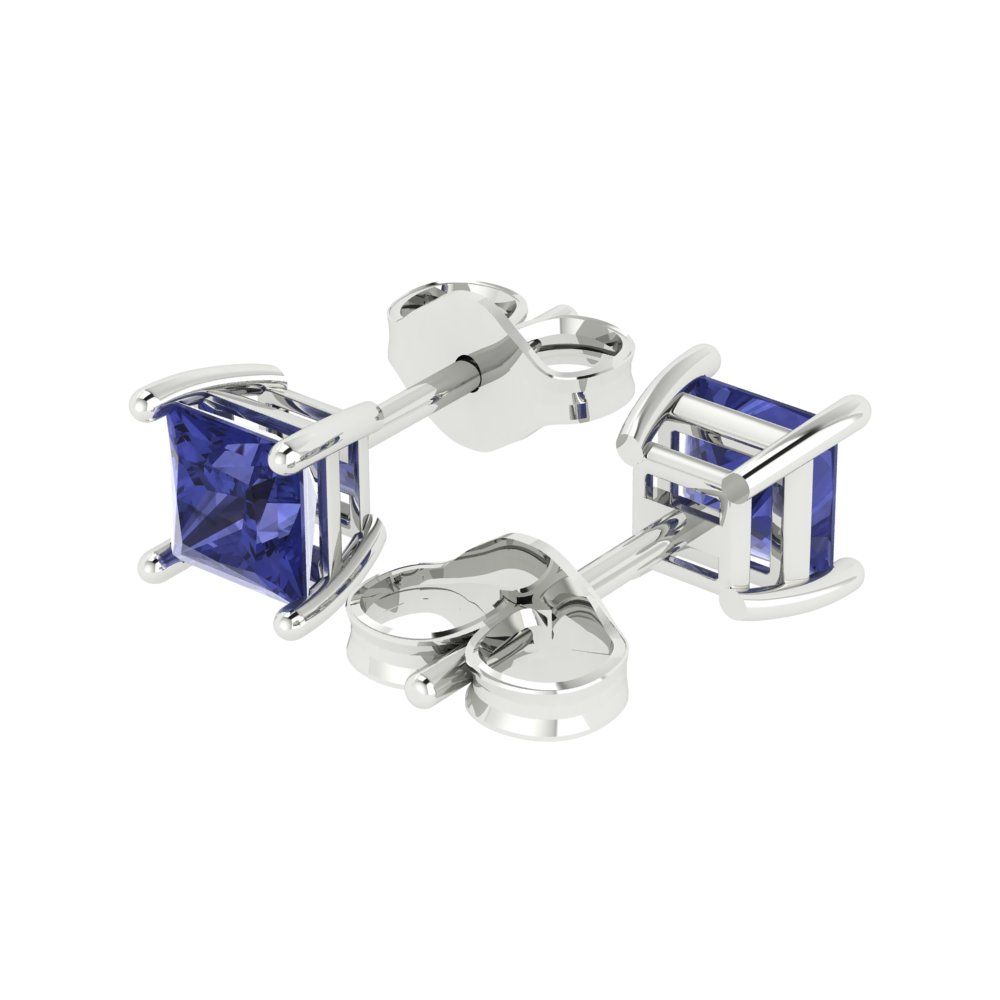 2cttw Princess Cut Simulated Tanzanite Gold-Plated 925 Silver Push Back Stud Earrings