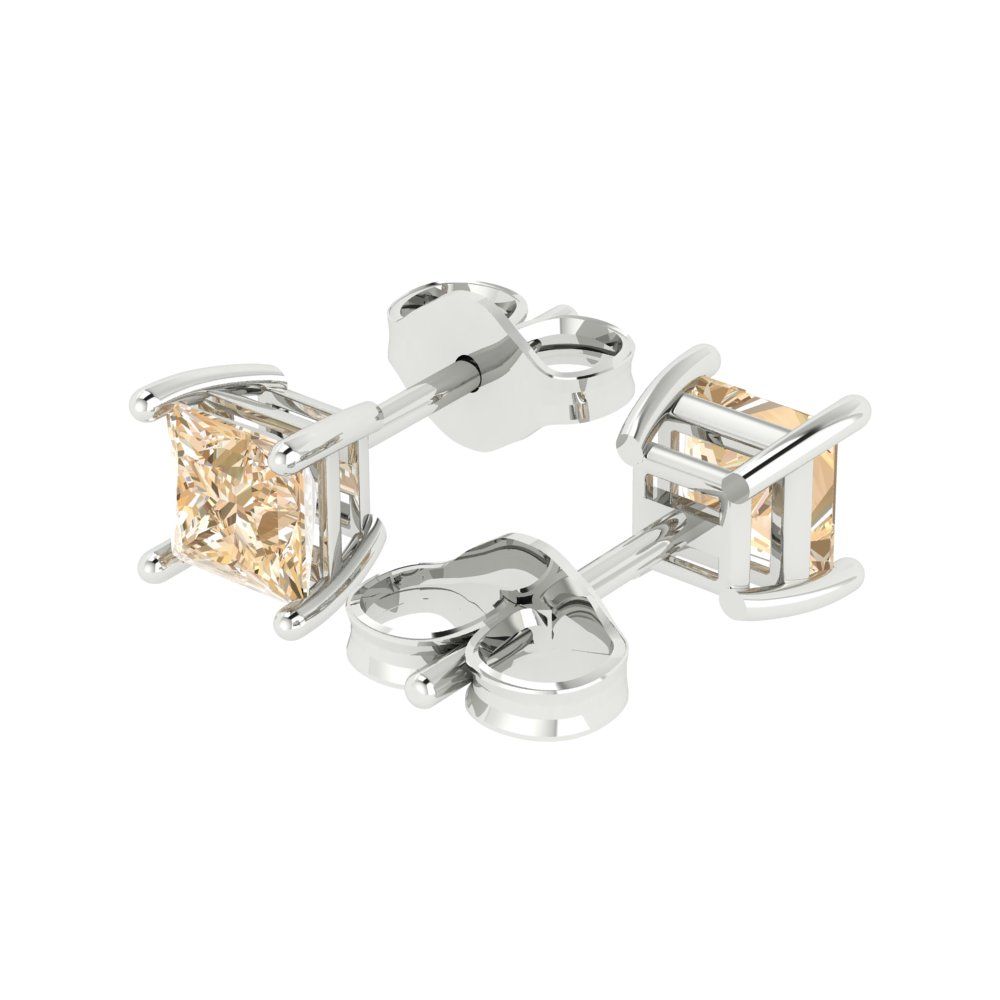 2cttw Princess Cut Natural Morganite Gold-Plated 925 Silver Push Back Stud Earrings