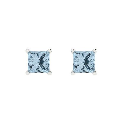 2cttw Princess Cut Simulated Blue Diamond Gold-Plated 925 Silver Push Back Stud Earrings