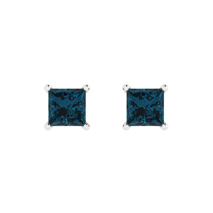 2cttw Princess Cut Natural London Blue Topaz Gold-Plated 925 Silver Push Back Stud Earrings