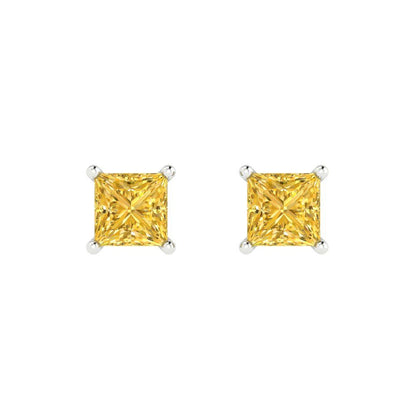 2cttw Princess Cut Simulated Yellow Diamond Gold-Plated 925 Silver Push Back Stud Earrings